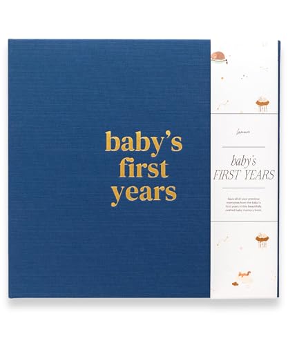 Image of Lamare Baby Memory Book - Baby’s First Year Book, Linen Baby Book Keepsake, Baby Journal, Baby First Year Baby Keepsake Book, Childhood Memory Book with Pocket for Modern Families