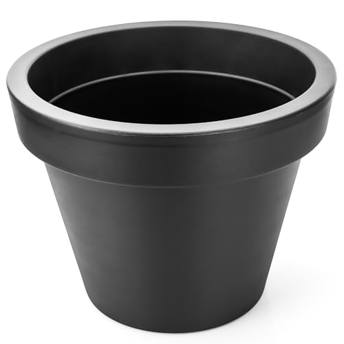 BigDean Blumentopf XXL ø60 cm Classic anthrazit - mit 360 Grad Rollen wiederverschließbarer Wasserablauf - wetterfester Kunststoff - Pflanzkübel groß Außen & Innen geeignet