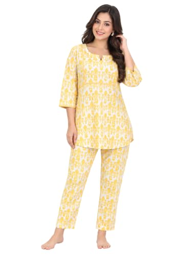 Image of 9shines Label Pure Cotton Printed Women Top & Pyjama Set | Pyjama co-ord Set | Night Suit | Lounge wear for Home | Nightwear Set for Women | Night Dress for Women Stylish (COPJ-5)