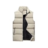 OMVOVSO Daunenweste Für Herren,Mantel Ärmellose Steppweste Jacke,Mode Kurze Leichte Warme Gepolsterte Weste Für Jungen Winter Outdoor-Kletterreise,Beige,XXL