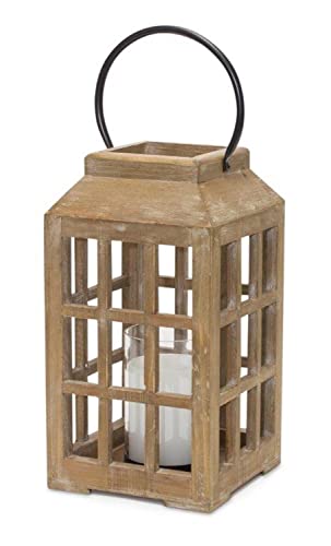 Melrose Lantern, 6.75 x 17 inch, Wood and Glass, Handle Included, Candle Holder Rustic Decorative Hanging Lantern