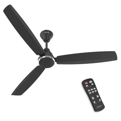 Image of Polycab Wizzy Vibe 1200mm 5-Star BLDC Ceiling fan for Home with Remote| Energy Saving | High Air Delivery | 3+1 yr Warranty [Matt Black]