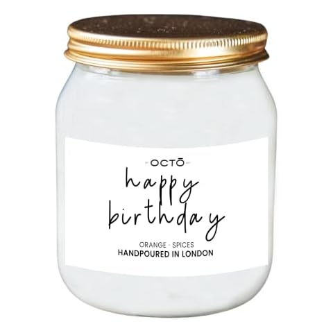 Happy Birthday Gift Scented Candle 300ml | OCTŌ Essential Oil Candle | Long Burning 100% Natural Candle up to 60 Hours (Orange + Spices) Cover