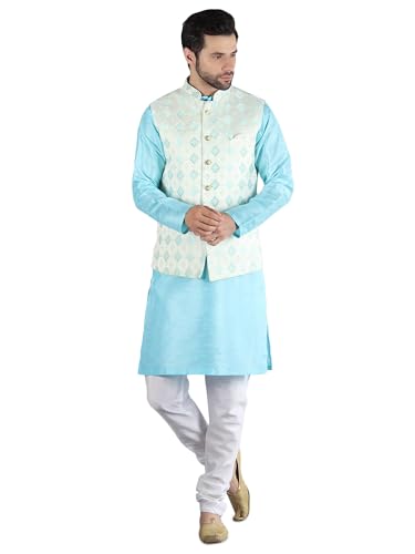 Image of Uri and MacKenzie Men's Silk Blend Kurta Pajama with Designer Ethnic Nehru Jacket /Modi Jacket