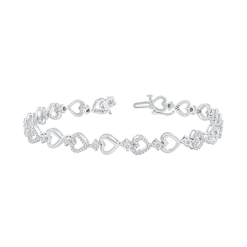 GILDED 1/10 CTtw Natural Diamond Heart Shaped Bracelets for Women | Sterling Silver Bracelet | Fine Jewelry for Her | Timeless Design | Gift Box Included2