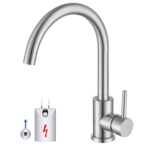 ONECE Niederdruck Wasserhahn Küche mit 360° drehbar Auslauf, Niederdruckarmatur für Boiler, Küchenarmatur Nieder Druck Mischbatterie aus Edelstahl gebürstet, Matt