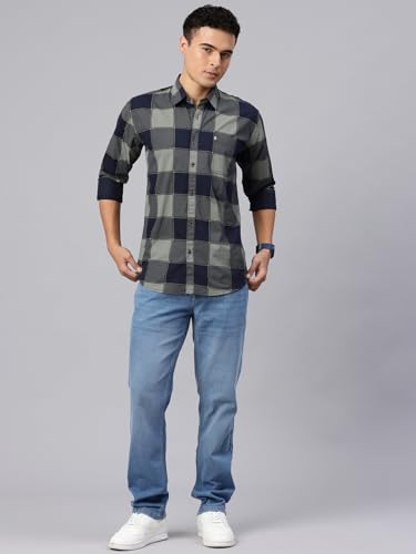 Image of Majestic Man Stylish Slim Fit Cotton Spread Collar Checked Casual Shirt