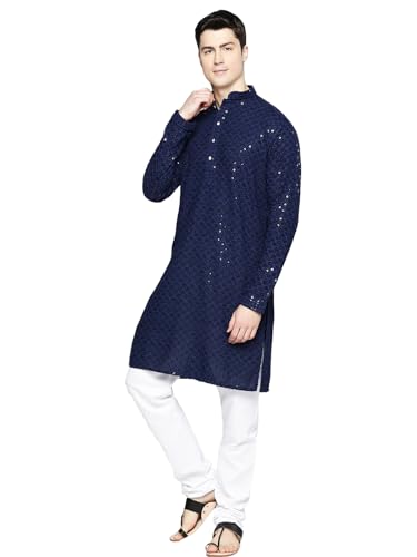 Image of Lucknow Chikan Men's White Pure Cotton Kurta Pajama Set, Full Booty
