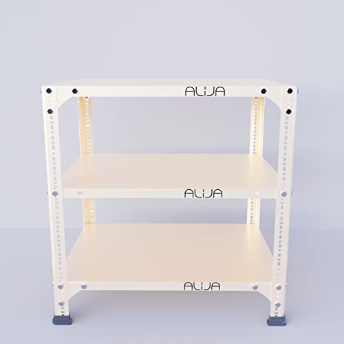 Image of ALIJA️ Slotted Angle Metal Rack (2 x 2 x 1.5 Ft. / 24 x 23 x 18 Inch) with 3 Shelves (Ivory, 22 Gauge Shelves, 16 Gauge Angle)