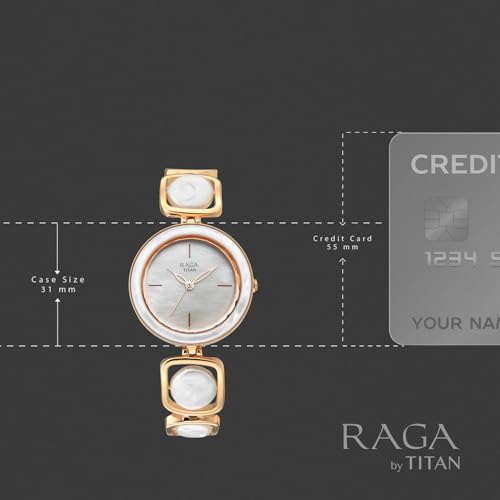 Image of Titan Raga Power Pearls 2.0 with Quartz Analog Mother of Pearl Dial Rose Gold Brass Strap Watch for Women - 95250WM02F