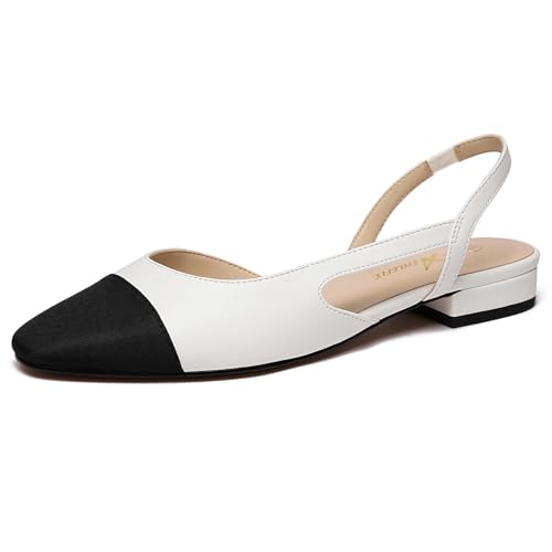 Image of Athlefit Slingback Flats for Women Square Toe Ballet Flats Work Dress Shoes