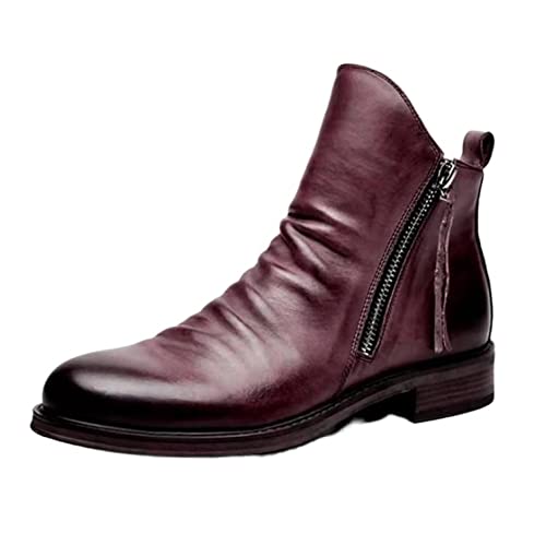 Men Chelsea Boots PU Tassel With Double Zipper Pleated Burnished Toe Non Slip Anti-slip Wearable Slip Fashion Casual Pull On