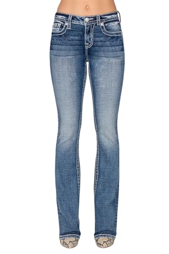 Miss Me Women's Fleur De Lis Abstact Stitch Mid-Rise Bootcut Jeans2