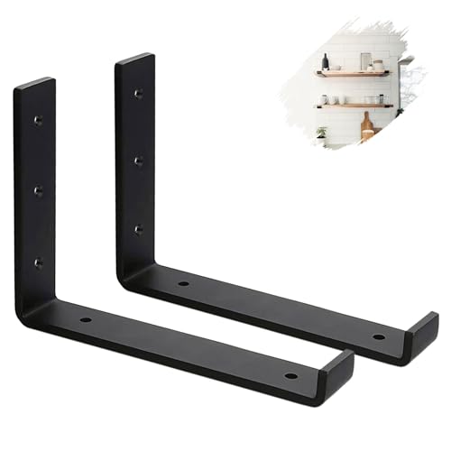 MLOQI 2 Stück Regalhalterung Schwarz, Regalwinkel Schwarz Metall, Wandhalterung Regal mit Lippen 5mm Dick 30 cm