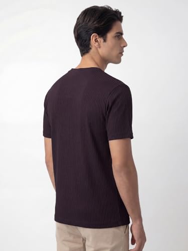 Image of DAMENSCH Men's Striped Texture, Cotton-Rich Comfort, Regular Fit, Solid Colours Striped T-Shirts