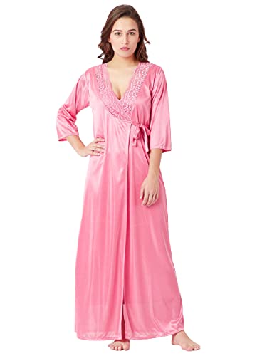 Romaisa Women's Satin Solid Maxi Length Nighty with Robe (Size - Free Size) (Nightwear Set Pack of 2) - Image 3