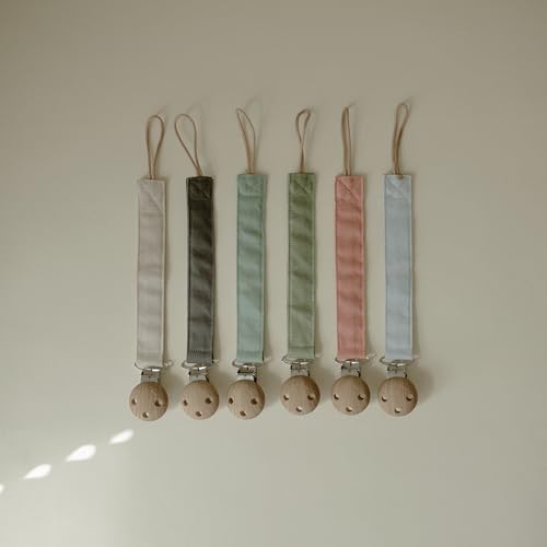 Image of mushie Linen Baby Pacifier Clip Holder (Powder Blue /Deep Sea)