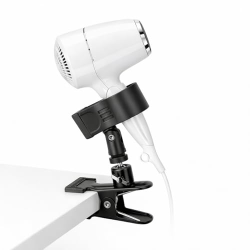360 Degree Rotating Hands Free Hair Dryer Holder Sturdy Metal Base and Strong Clamp Adjustable and...