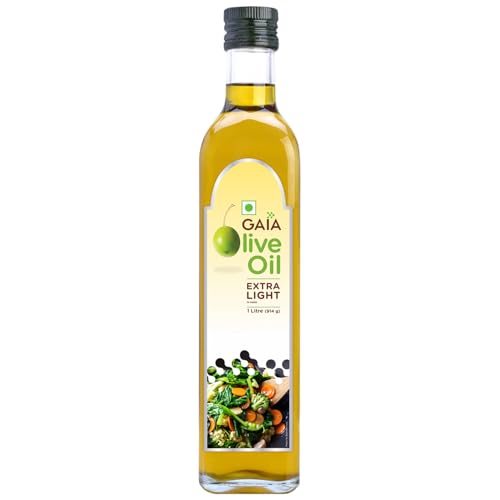 Image of Gaia Extra Light Olive Oil (1L Bottle Pack) Incredibly Healthy with Zero Cholesterol and Low Saturated Fat, Good for Frying, Roasting, Baking and All Indian Cuisine