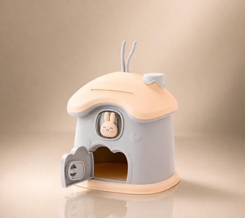 Image of Cute Bunny Piggy Bank for Kids | Kawaii Cartoon Animal Coin Bank | Mini House Cottage Money Saving Box | Durable Plastic Savings Bank Toy Gift for Boys Girls | 1 Pc (Random Color)