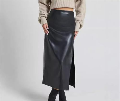 Women Faux Leather High Waist Midi Pencil Skirt with Split Front Business Office Work Slim Fit Skirt3