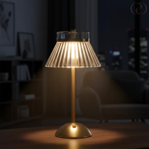Image of ELARE Premium Rechargeable LED Table Lamp with Touch Control, Gold Finish Base Decorative Bedside & Gift Lamp