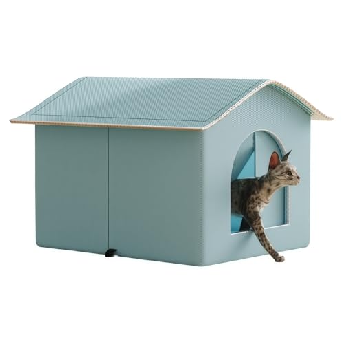 ペットハウス 夏用 猫犬兼用 ひんやりハウス クールベッド 折りたたみ式 持ち運び便利 防水 洗える 猫用 犬用 冷感ベッド 暑さ対策 熱中症予防 省スペース ポータブル 室内 屋外兼用 (M,ブルー)