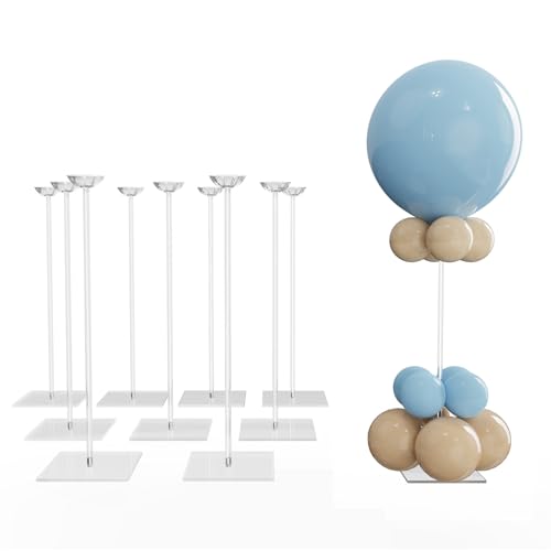 YALLOVE Clear Acrylic Tabletop Balloon Stand Kit 23.6 Inch 10 Pack Balloon Stick Holder with Base for Centerpiece Party Decoration (Balloons Not Included)