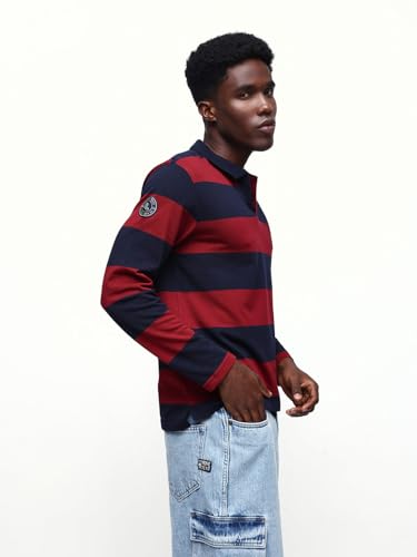 Image of Dennis Lingo Men's Striped Polo Neck Full Sleeves Relaxed Fit T-Shirt