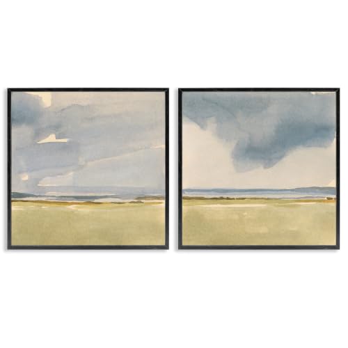 Cloudy Field Watercolor Landscape, 17 x 17 Inch Framed Giclée Print Set