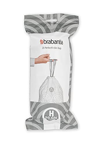 Brabantia PerfectFit Trash Bags (Size H/13.2-16 Gal) Thick Plastic Trash Can Liners with Drawstring Handles (120 Bags)