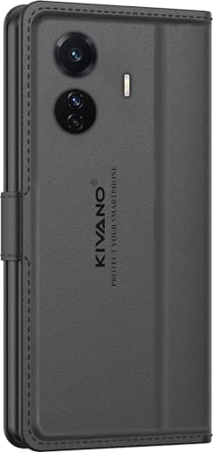 Image of KIVANO LUXE Compatible for Vivo T1 Pro 5G / iQOO Z6 Pro 5G Luxury Handmade Leather Magnetic Flip Folio Case | Card Holder & Kickstand | Slim Protective Cover | Unisex - Black