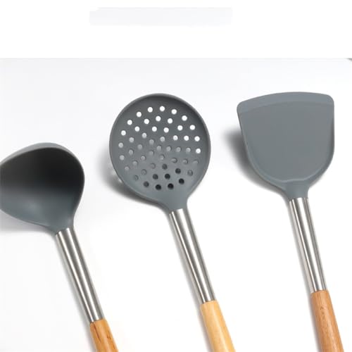 Spatule en silicone et louche à soupe PNAWLLCF avec manche en hêtre - 3