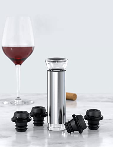 Foto von Weinpumpen-Set, Edelstahl Vakuum Weinpumpe mit 4 Weinverschluss, Weinkonservierung Premium Flaschenverschluss für Wein, Champagner, Bier