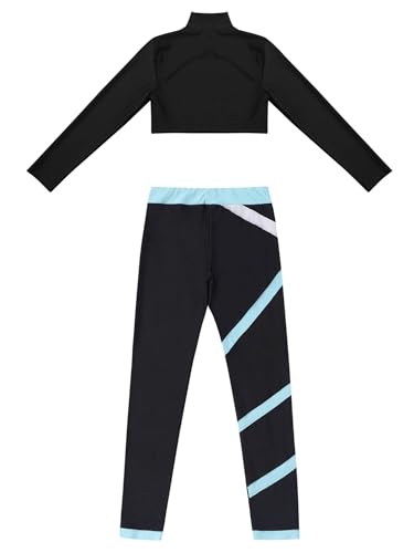 easyforever Kids Girls Long Sleeves Crop Tops And Athletic Leggings Gymnastics Workout Outfits Stylish Dance Clothes Set Light Blue 6 Years4