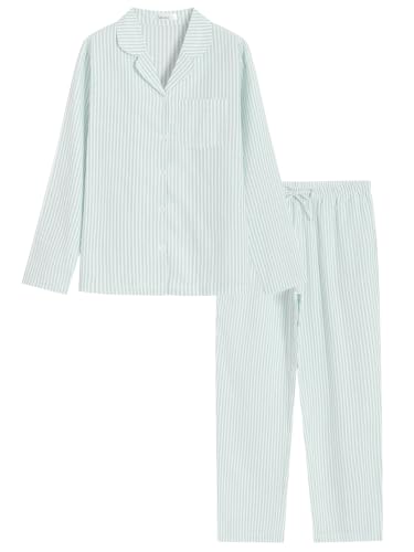 Image of Latuza Women's Cotton Long Sleeve Pajama Set Seersucker Button Down Pj Set