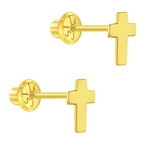 14k Yellow Gold Tiny Classic Cross Screw Back Earrings for Toddlers & Little Girls - Dainty Cross Earrings with Safety Screw Back for Children - Small Religious Stud Earrings for Babies & Toddler4