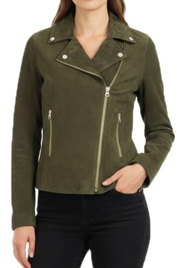 Veste de motard en daim de chèvre femme veste tendance zippée Tilly