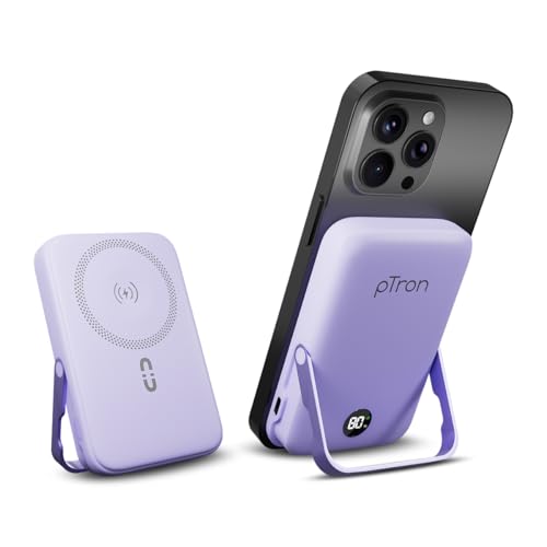 pTron Dynamo Elite Magnetic Wireless 10000mAh Fast Charging Power Bank, 15W MagSafe Compatible, 22.5W Output, Compatible w/iPhone 12 & Above, Android & Other Qi Enabled Devices, Type-C Input (Lilac)