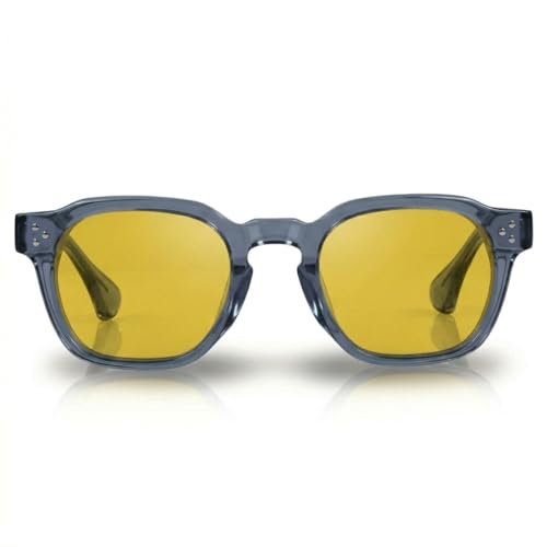 Image of Night Driving Sunglasses, HD Vision, UV Protected, Transparent Bluish Grey, Round Frame, Anti Glare, for Bike Riding and Car Driving