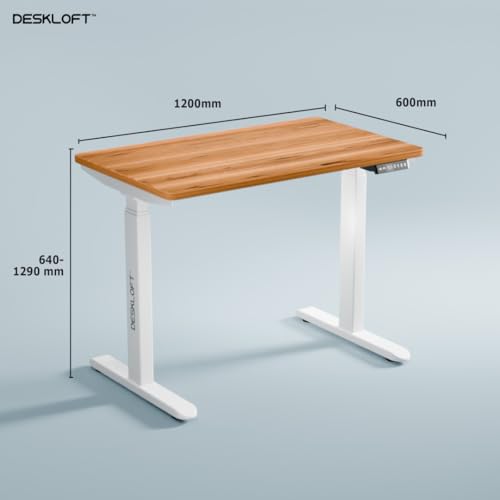 Image of Height Adjustable Electric Desk | Motorized Sit Stand Workstation with Walnut Wood Grain Desktop | Ergonomic Computer Table for Home Office (White Frame & Brown Top, 1200 x 600 mm)