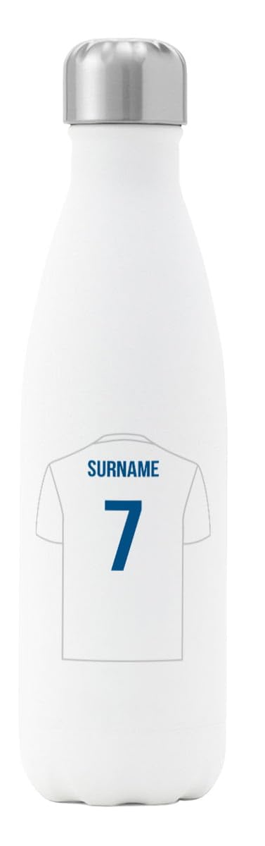 Go Find A Gift Personalised Football Shirt Design Insulated Water Bottle for Leeds United supporters, 500ml capacity - White - Stainless Steel - Great for Whites fans