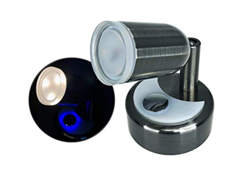 Pactrade Marine Boat RV Auto Warm White LED Adjustable Swivel Neck Joint Satin Nickel Aluminum Reading Light 10-15V 2W Touch Switch Non-Magnetic Blue Night Light (2)