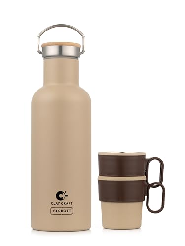Image of Clay Craft Vacbott Hiker Combo Double Wall 18 Hours Hot & 24 Hours Cold Water Bottle Vacuum Insulated Flask Bottle 700ml, with Single Walled Victor Mug Set of 2 Steel Bottle|1Year Limited Warranty