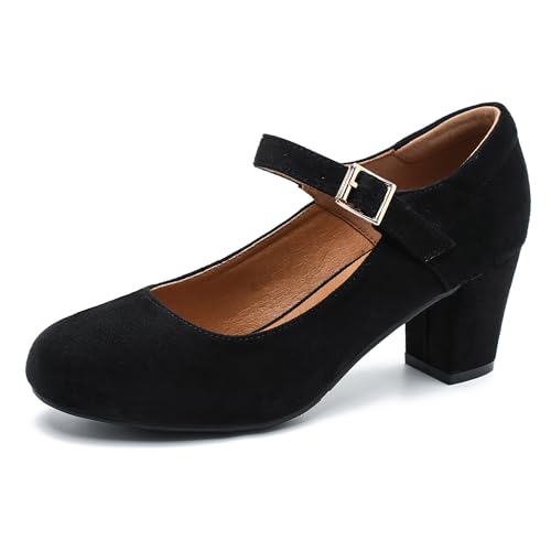 Women's Mary Jane Shoes Low Block Heel Ankle Strap Closed Round Toe Pumps Dress Wedding Office Work Church Shoes
