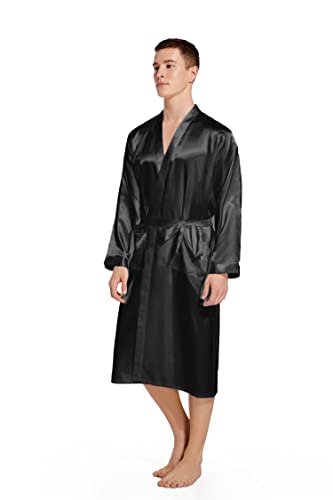 Elountik Men's V Neck Satin Robe Kimono Long Bathrobe Pajamas Nightgown Lightweight Sleepwear For Wedding Party #TOP1