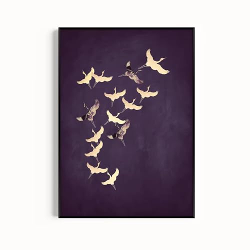 Estampe d'art Japandi oiseaux or et vert sauge avec cadre intérieur 40x50