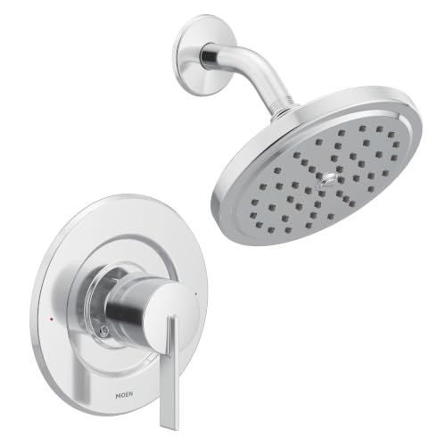 Kit de grifería para ducha redonda tipo lluvia Moen T2262EP Cia PosiTemp Eco-Performance con manija única, acabado cromado, válvula no incluida miniatura 1