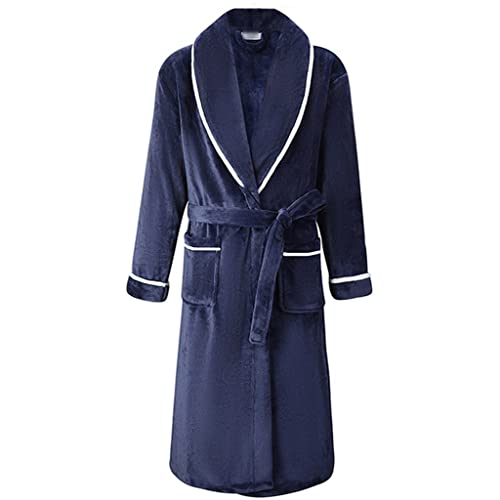 Flannel Men Nightwear Negligee Winter Coral Fleece Gown Sleepwear Home Clothing Thick Bathrobe Belt Pocket Nightgown