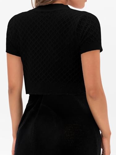 AAMILIFE Women's Short Sleeve Ligtweight Shrug Open Front Cardigan Hollow Out Sweater3